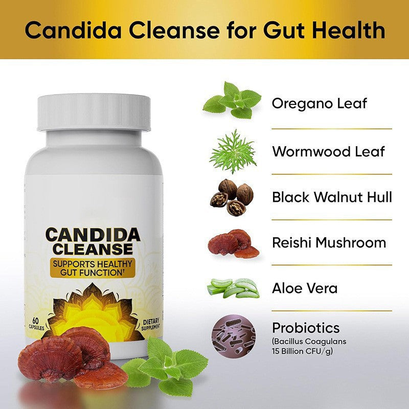Candida Cleanse Supplement – 60 Capsules – Gut Health Support with Oregano, Caprylic Acid, Probiotics & Herbal Blend – Supports Digestive Balance & Detox – Non-GMO, Made in USA