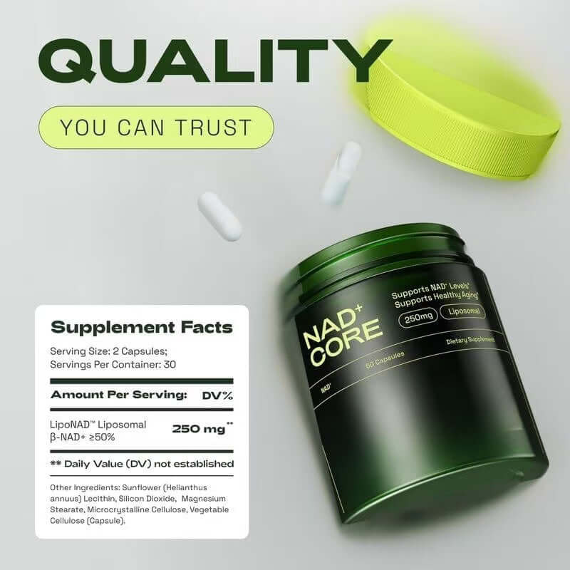 Liposomal NAD+ 250mg Supplement – Supports Cellular Energy & Healthy Aging | 60 Capsules