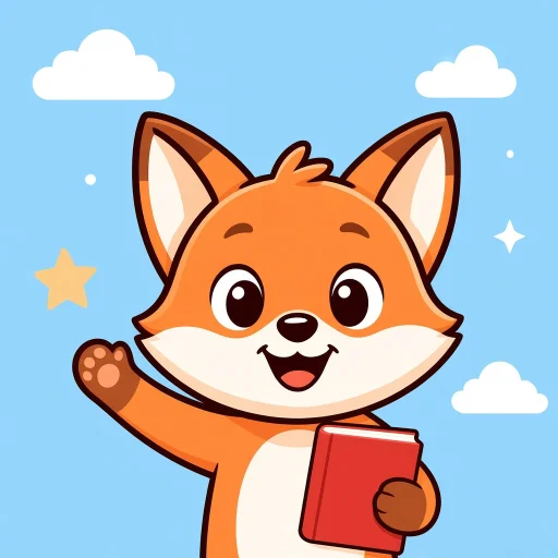 Phonics Adventure icon: a waving fox holding a red book on a sky-blue background